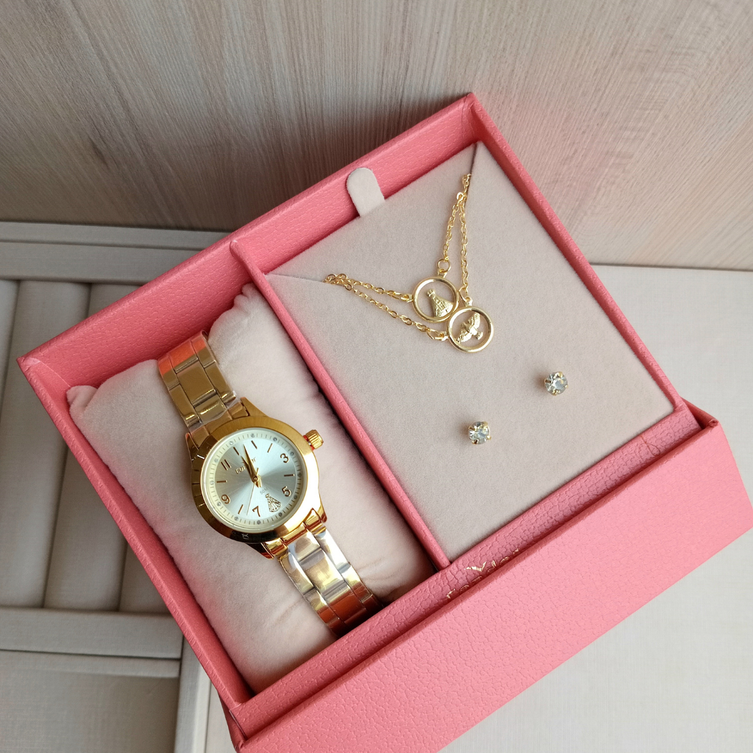 Relógio Analógico CX Metal e Pulseira Aço Condor
