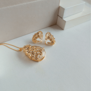 Conjunto Brinco + Colar Gota Cravejado em Pedras | Sempre Linda Boutique