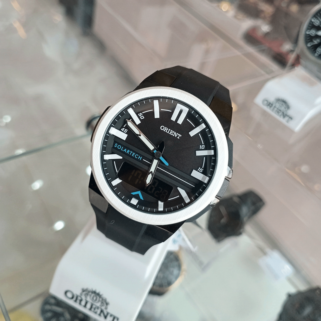 Relógio de Pulso Masculino Orient Quartz Analógico/Digital Solar CX Aço Inox e Pulseira de Borracha | Sempre Linda Boutique