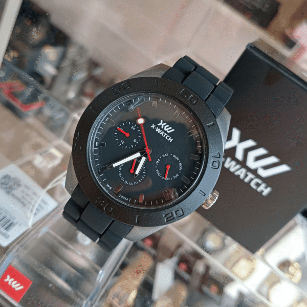 Relógio de Pulso XWatch Quartz – Caixa e Pulseira em Plástico Preto | Sempre Linda Boutique