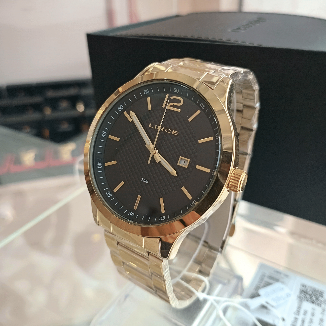 Relógio de Pulso Masculino Lince Quartz Analógico CX e Pulseira Aço Inox Dourado
