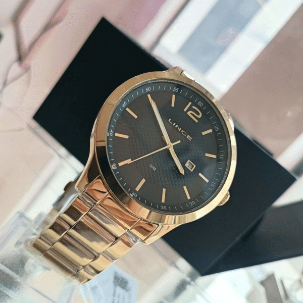 Relógio de Pulso Masculino Lince Quartz Analógico CX e Pulseira Aço Inox Dourado - Imagem 2