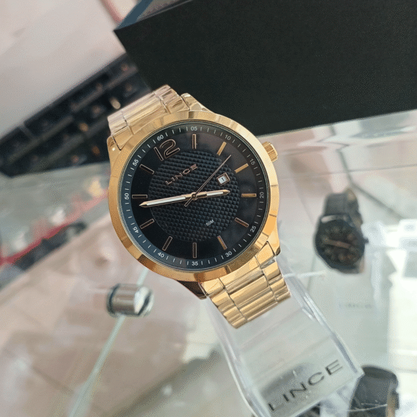 Relógio de Pulso Masculino Lince Quartz Analógico CX e Pulseira Aço Inox Dourado - Imagem 3