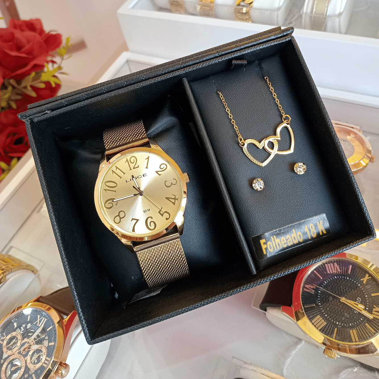 Relógio de Pulso Lince – Quartz Analógico, Caixa e Pulseira em Metal Dourada | Sempre Linda Boutique